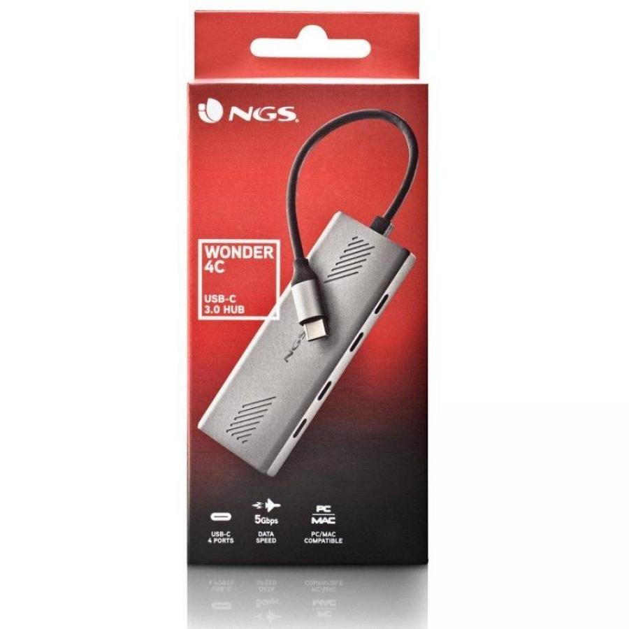Hub USB Tipo-C NGS Wonder4-C/ 4xUSB Tipo-C/ Gris