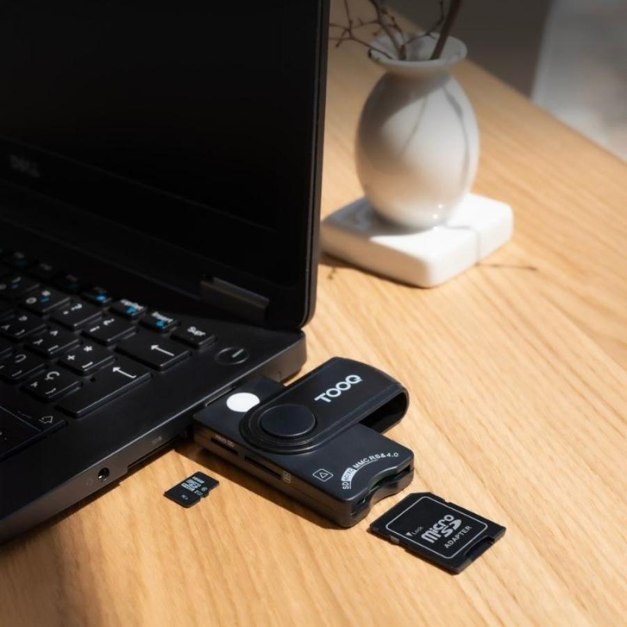 Lector de DNI, Tarjetas Inteligentes, SD y MicroSD TooQ TQR-3012B/ USB 2.0/ Negro