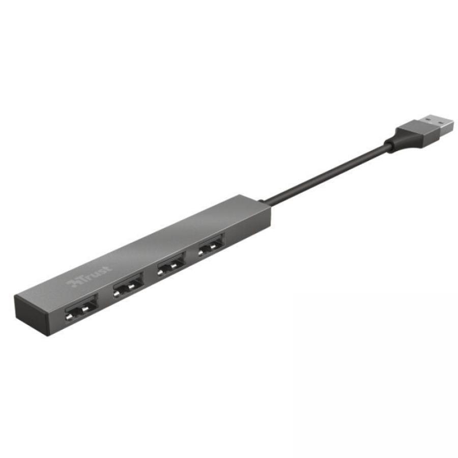 Hub USB 2.0 Trust Halyx/ 4xUSB/ Gris