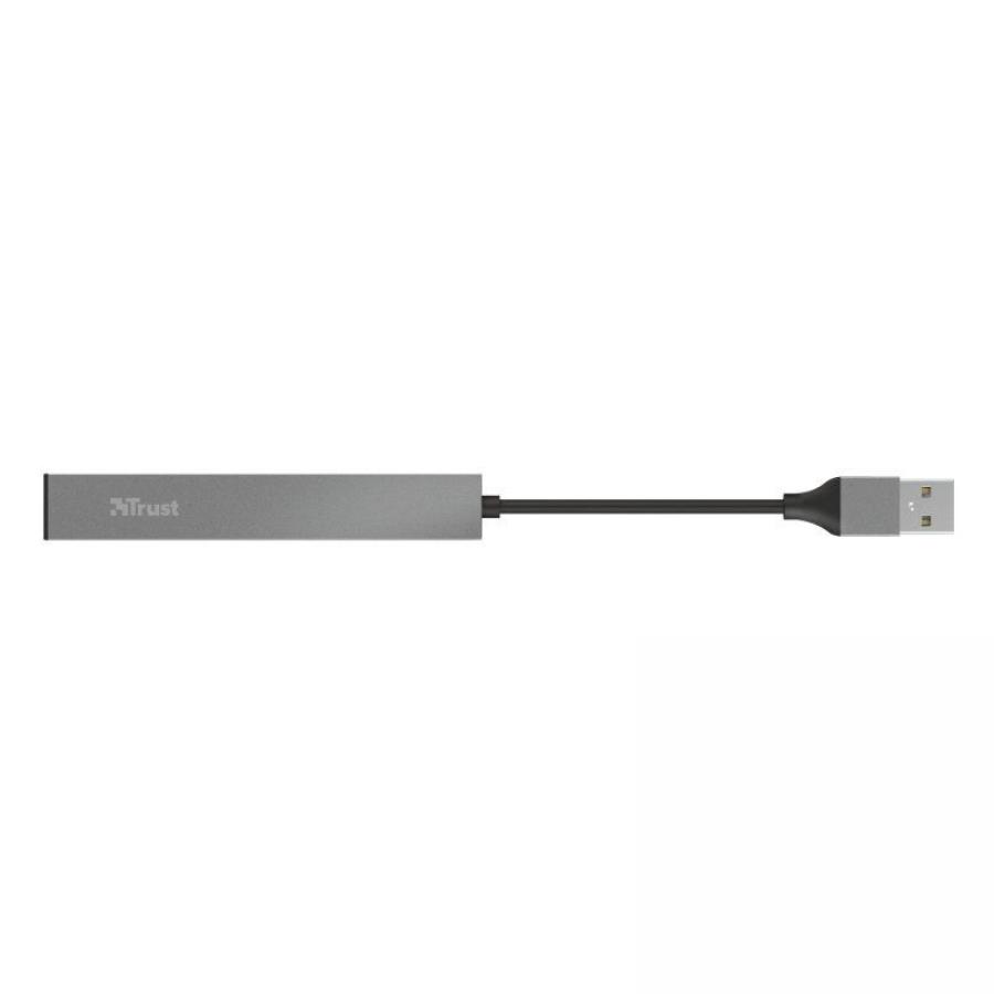 Hub USB 2.0 Trust Halyx/ 4xUSB/ Gris