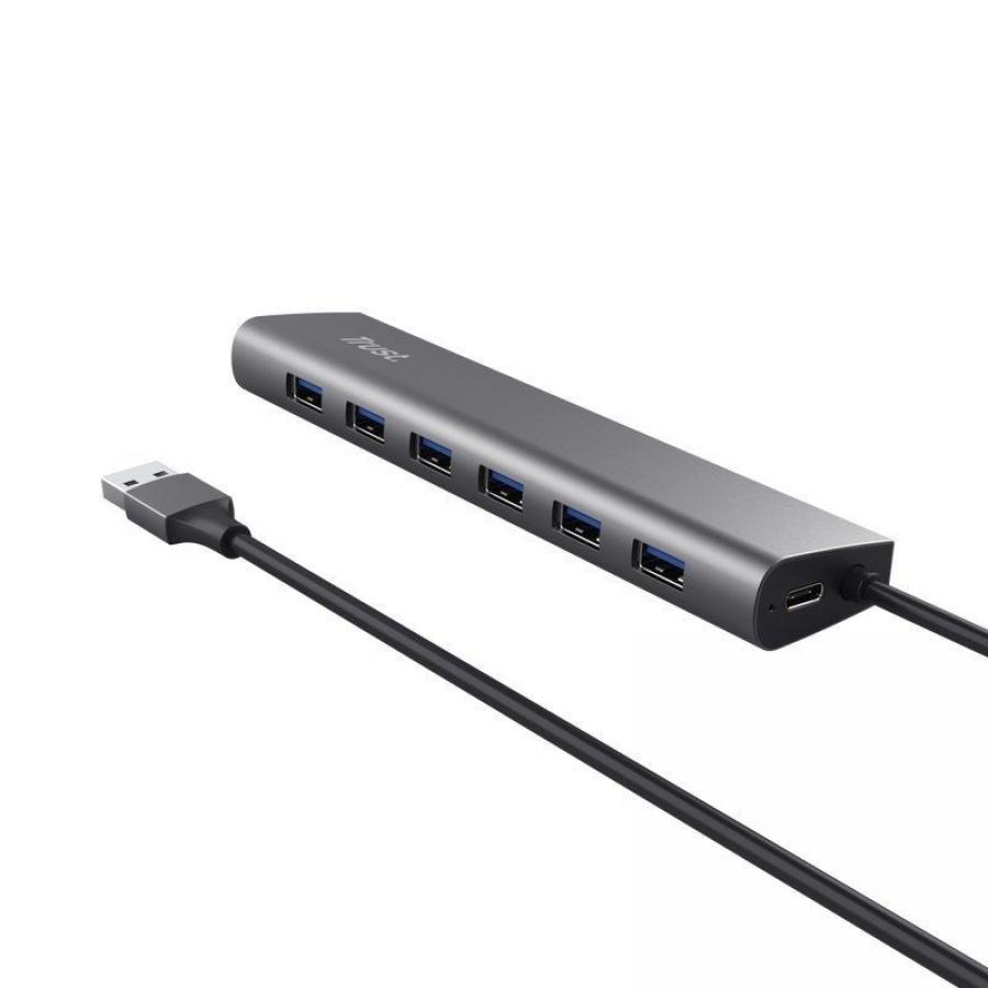 Hub USB 3.2 Gen1 Trust Halyx/ 7xUSB/ 1xUSB-C/ Gris