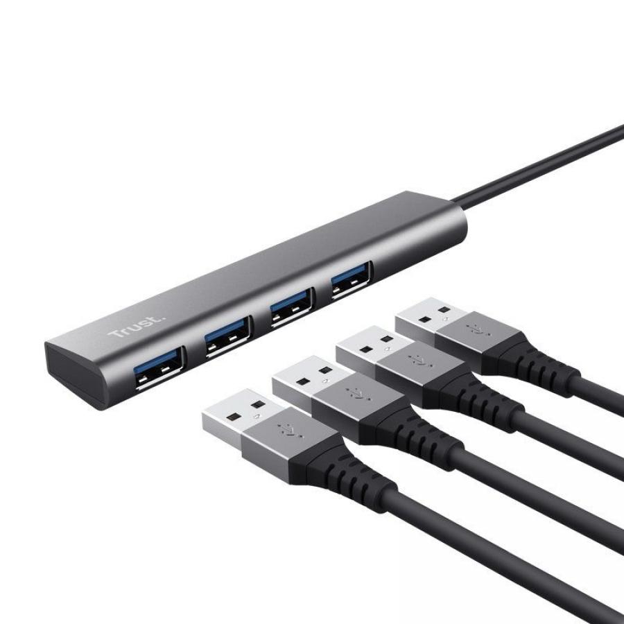 Hub USB Tipo-C Trust Halyx/ 4xUSB/ Gris