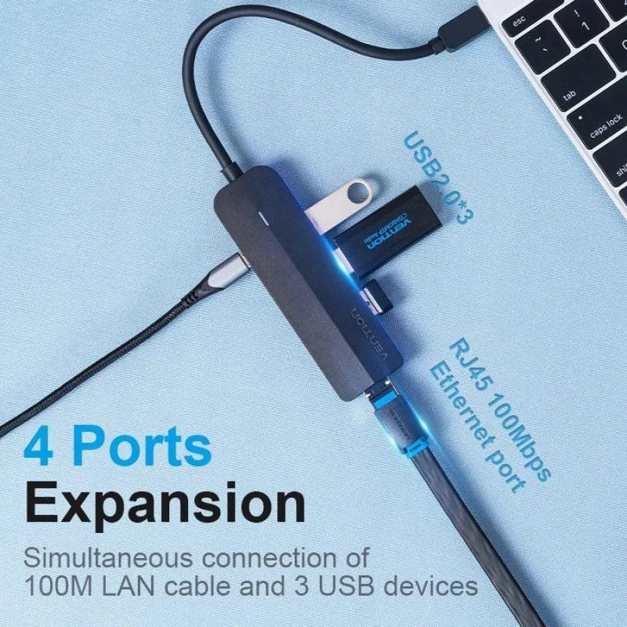 Hub USB Tipo-C Vention TGOBB/ 3xUSB/ 1xRJ45/ 1x Micro B PD