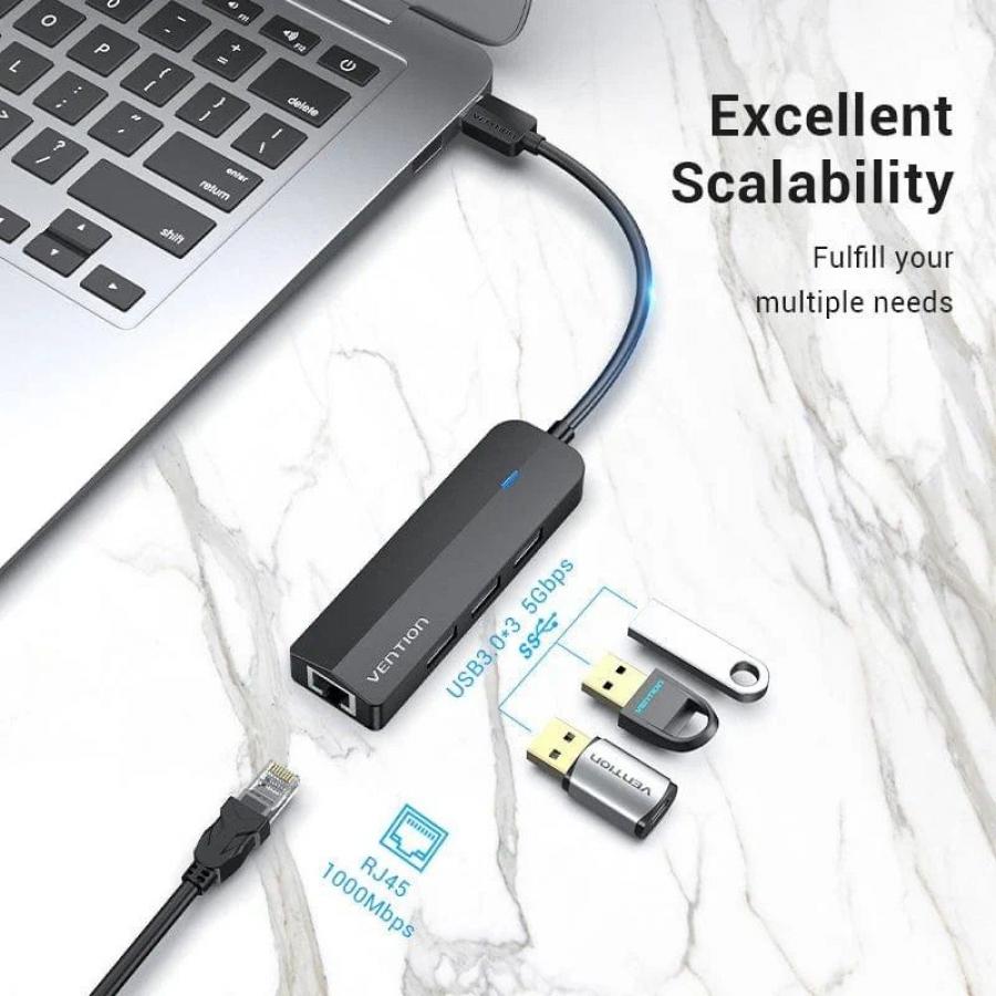 Hub USB 3.0 Vention CHNBB/ RJ45/ 3xUSB/ 1xMicroUSB PD