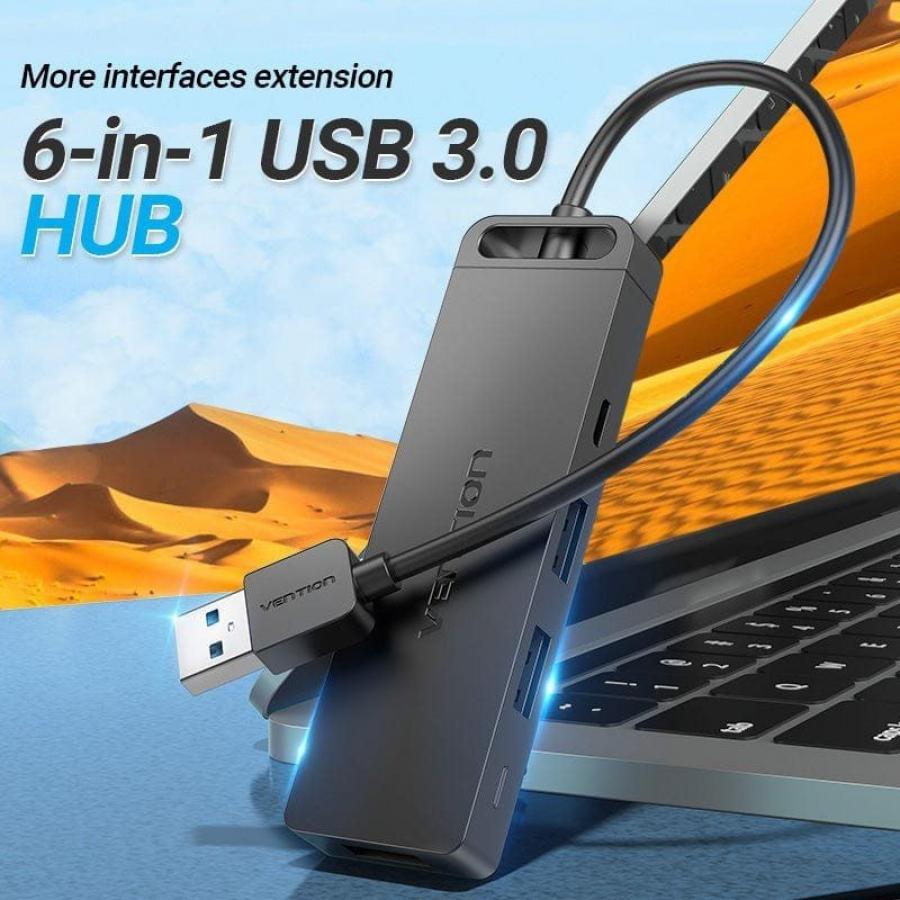 Hub USB 3.0 Vention CHVBB/ 3xUSB/ 1xMicroUSB PD/ 1xLector Tarjetas
