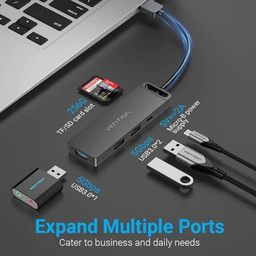 Hub USB 3.0 Vention CHVBB/ 3xUSB/ 1xMicroUSB PD/ 1xLector Tarjetas