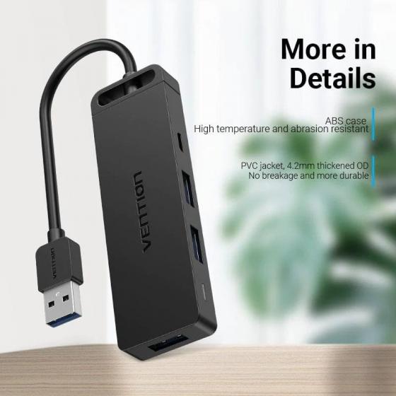 Hub USB 3.0 Vention CHVBB/ 3xUSB/ 1xMicroUSB PD/ 1xLector Tarjetas