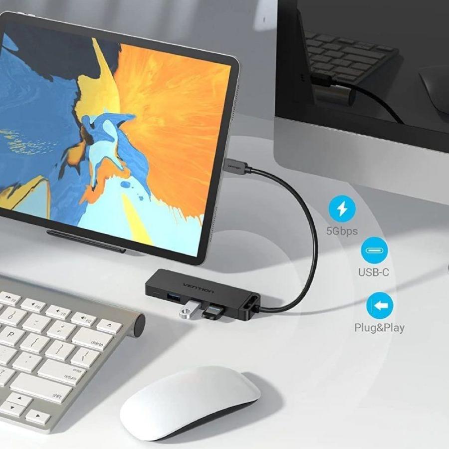 Hub USB Tipo-C Vention TGKBB/ 4xUSB/ 1xMicroUSB PD
