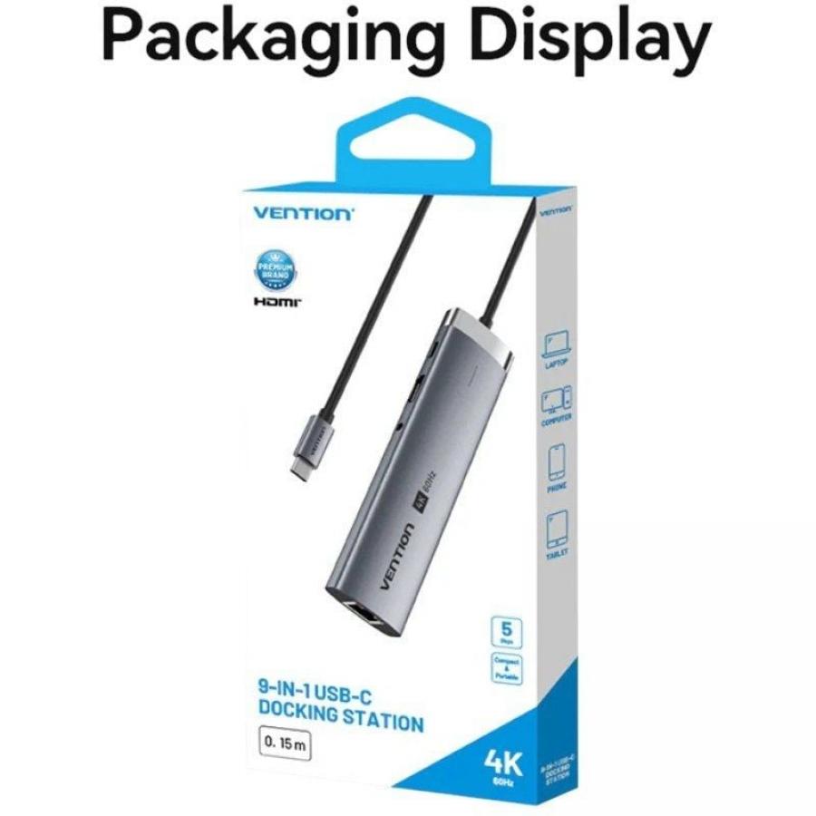 Hub USB Tipo-C 3.2 Vention TGVHB/ 2xUSB/ 1xUSB Tipo-C PD/ 1xUSB Tipo-C/ 1xRJ45/ 1xLector de Tarjetas/ 1xJack 3.5mm/ 1xHDMI/ Gris