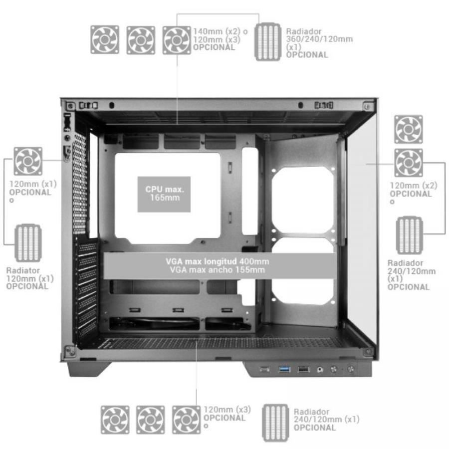 Caja Gaming Semitorre Mars Gaming MC-MIRAGE/ Blanca