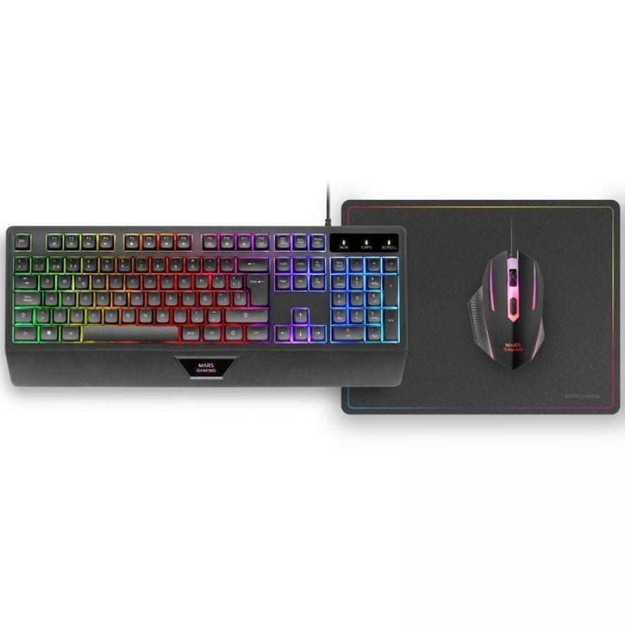 Pack Gaming Mars Gaming MCP124/ Teclado H-MECH + Ratón Óptico + Alfombrilla/ Negro