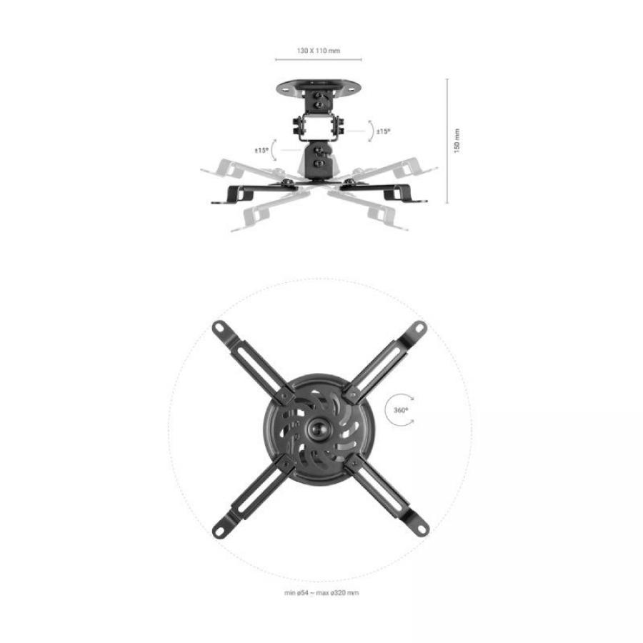 Soporte de Techo/ Pared para Proyector Aisens CP03TSR-127/ Giratorio/ Inclinable/ hasta 13.5kg