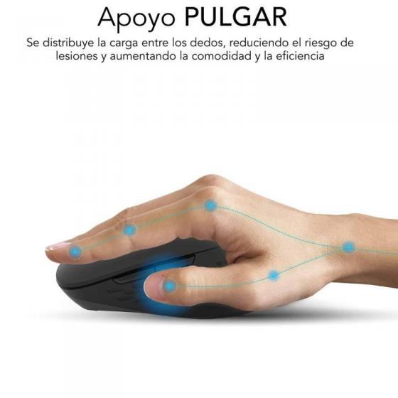 Ratón Ergonómico Inalámbrico por Bluetooth/ 2.4GHz Subblim Curve Ergo Dual Battery/ Batería recargable/ Hasta 1600 DPI/ Negro