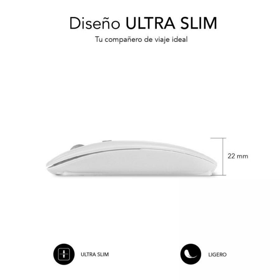 Ratón Inalámbrico por Bluetooth Subblim Dual Flat/ Batería recargable/ Hasta 1600 DPI/ Blanco