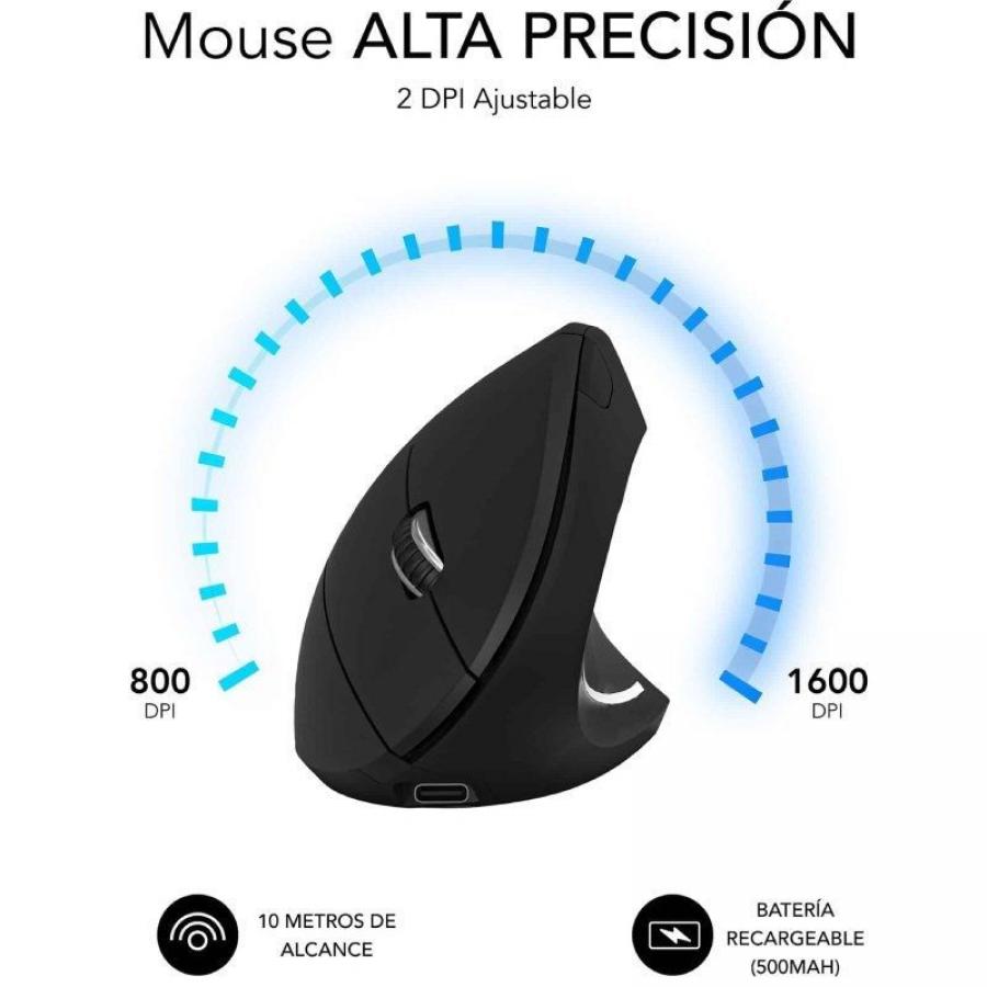 Ratón Vertical Inalámbrico por Bluetooth/ 2.4GHz Subblim Glide Vertical Ergo Dual Battery/ Batería Recargable/ Hasta 1600 DPI/ N