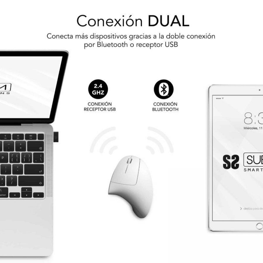 Ratón Vertical Inalámbrico por Bluetooth/ 2.4GHz Subblim Glide Vertical Ergo Dual Battery/ Batería Recargable/ Hasta 1600 DPI/ B