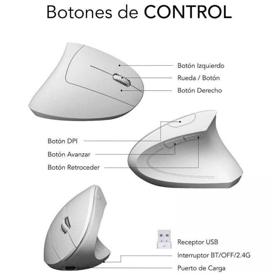 Ratón Vertical Inalámbrico por Bluetooth/ 2.4GHz Subblim Glide Vertical Ergo Dual Battery/ Batería Recargable/ Hasta 1600 DPI/ B