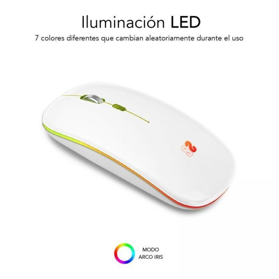 Ratón Inalámbrico por Bluetooth Subblim LED Dual Flat/ Batería recargable/ Hasta 1600 DPI/ Blanco