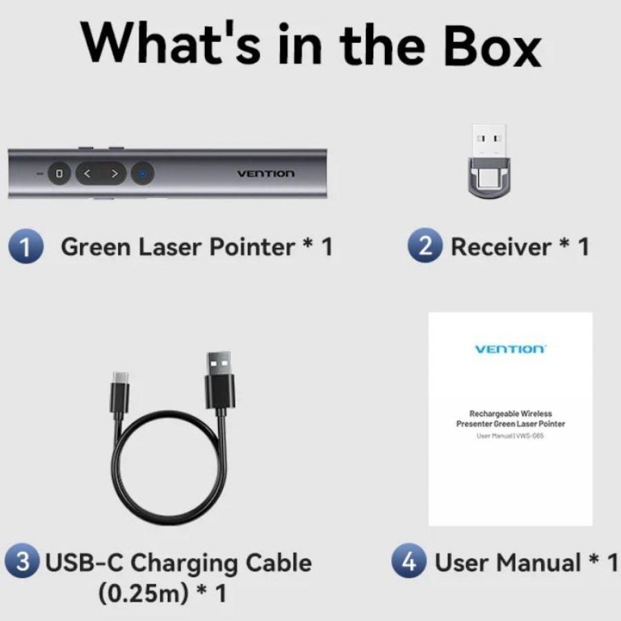 Presentador Inalámbrico por Bluetooth Vention KQJH0/ 2.4GHz/ Gris