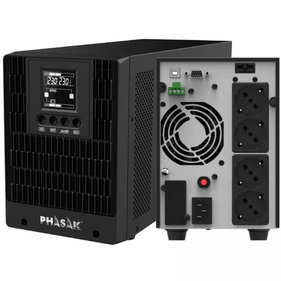SAI Online Phasak 2000 VA Online LCD/ 2000VA-2000W/ 4 Salidas/ Formato Torre
