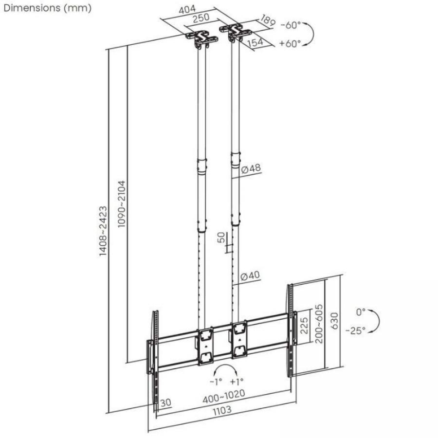 Soporte de Techo Inclinable/ Giratorio/ Nivelable Aisens CT120TLE-395 para TV de 60-120'/ hasta 120kg