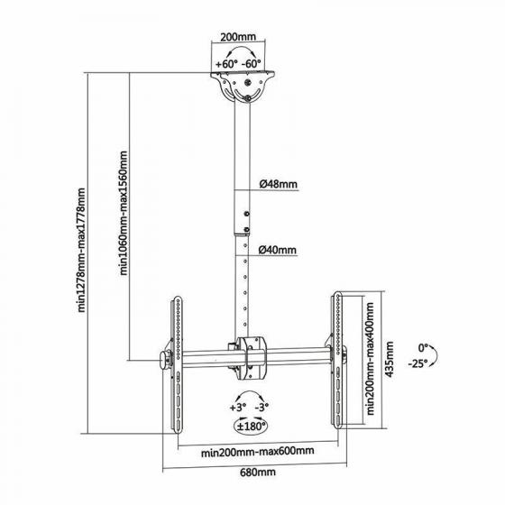 Soporte de Techo Giratorio/ Inclinable/ Extensible/ Nivelable Aisens CT70TSLE-033 para TV de 37-70'/ hasta 50kg