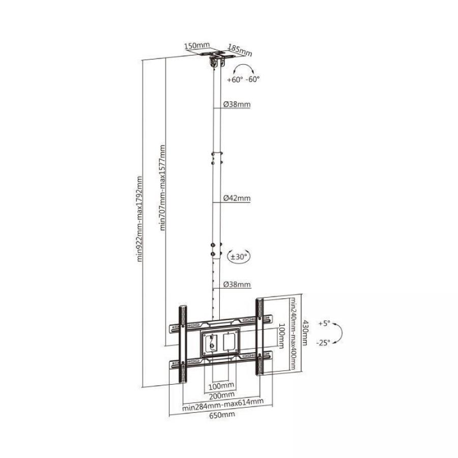 Soporte de Techo Giratorio/ Inclinable/ Extensible Aisens CT80TSE-075 para TV de 37-80'/ hasta 50kg