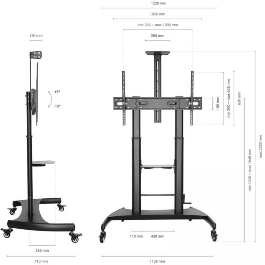 Soporte de Suelo Inclinable con Ruedas y Manivela Aisens FT100TE-123 para TV 60-100'/ hasta 100kg