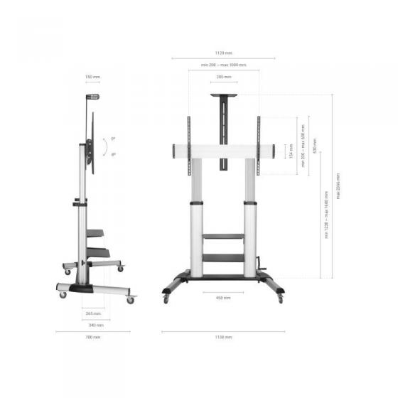 Soporte de Suelo Inclinable con Ruedas y Manivela Aisens FT100TE-125 para TV 60-100'/ hasta 100kg