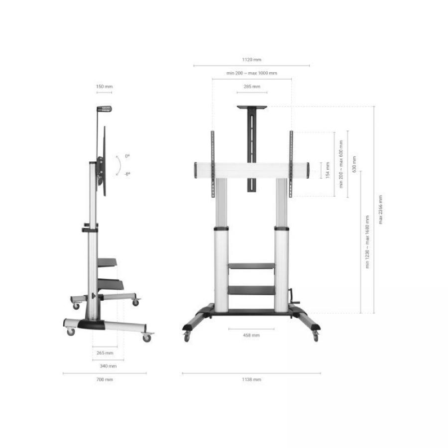 Soporte de Suelo Inclinable con Ruedas y Manivela Aisens FT100TE-125 para TV 60-100'/ hasta 100kg