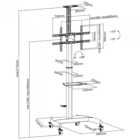 Soporte de Suelo Inclinable/ Giratorio con Ruedas y Manivela Aisens FT70TE-169 para TV 37-70'/ hasta 50kg