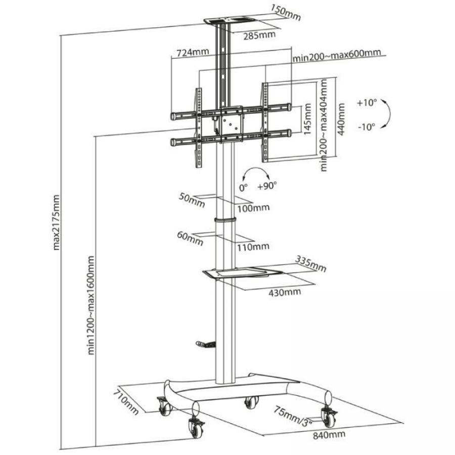 Soporte de Suelo Inclinable/ Giratorio con Ruedas y Manivela Aisens FT70TE-169 para TV 37-70'/ hasta 50kg
