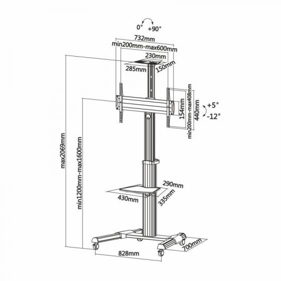Soporte de Suelo Inclinable con Ruedas Aisens FT70TRE-037 para TV 37-70'/ hasta 50kg