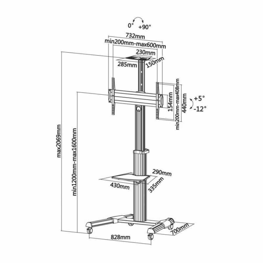 Soporte de Suelo Inclinable con Ruedas Aisens FT70TRE-037 para TV 37-70'/ hasta 50kg