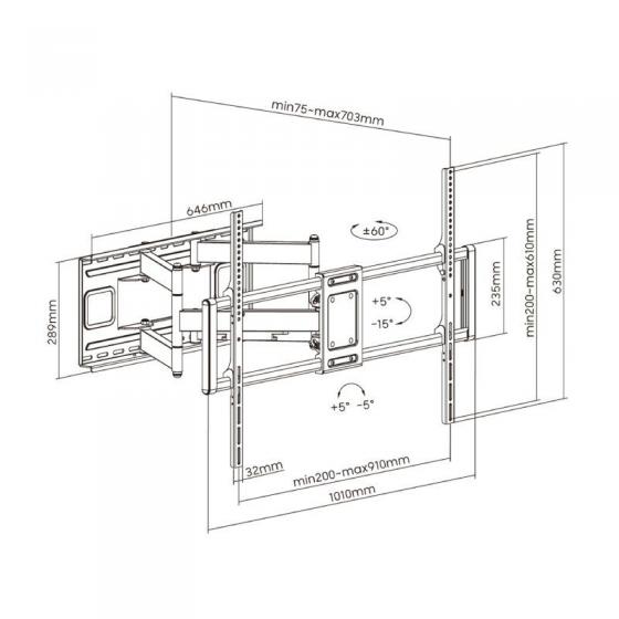 Soporte de Pared Giratorio/ Inclinable/ Nivelable Aisens WT120TSLE-163 para TV de 60-120'/ hasta 120kg