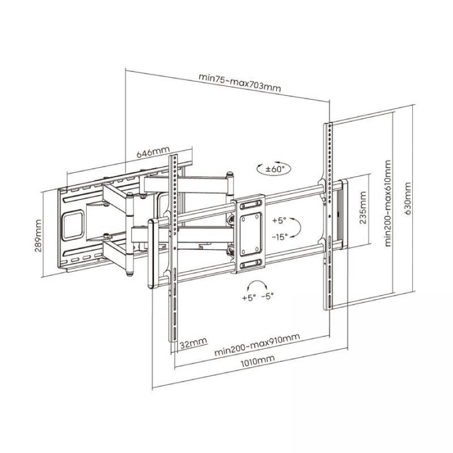 Soporte de Pared Giratorio/ Inclinable/ Nivelable Aisens WT120TSLE-163 para TV de 60-120'/ hasta 120kg