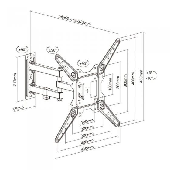 Soporte de Pared Giratorio/ Inclinable/ Aisens WT55TSE-153 para TV de 23-55'/ hasta 30kg