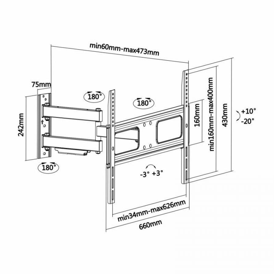 Soporte de Pared Giratorio/ Inclinable/ Nivelable Aisens WT70TSLE-025 para TV de 37-70'/ hasta 50kg