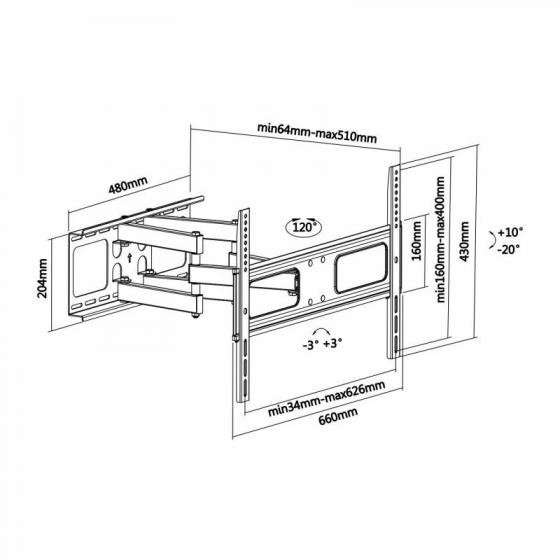 Soporte de Pared Giratorio/ Inclinable/ Nivelable Aisens WT70TSLE-027 para TV de 37-70'/ hasta 50kg