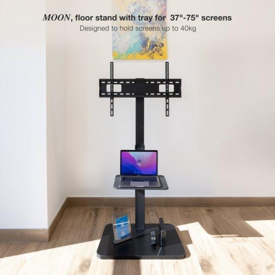 Soporte de Suelo Inclinable/ Ajustable TooQ MOON FS2287M-B para TV de 37-75'/ hasta 40kg