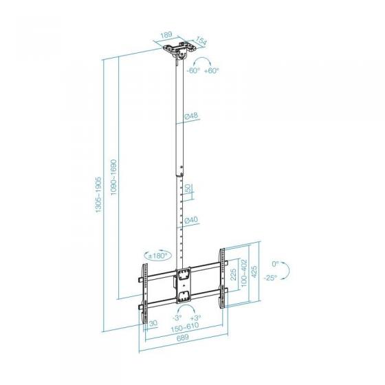 Soporte de Techo Giratorio/ Inclinable/ Nivelable TooQ LPCE1186TSLI-XL-B para TV de 43-86'/ hasta 60kg