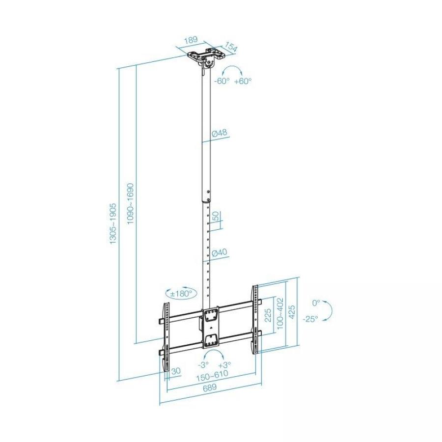Soporte de Techo Giratorio/ Inclinable/ Nivelable TooQ LPCE1186TSLI-XL-B para TV de 43-86'/ hasta 60kg