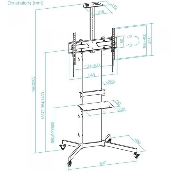Soporte de Suelo Inclinable con Ruedas TooQ NEFERTITI FS1151M-B para TV de 37-70'/ hasta 70kg