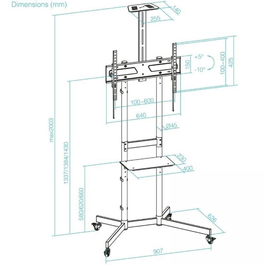Soporte de Suelo Inclinable con Ruedas TooQ NEFERTITI FS1151M-B para TV de 37-70'/ hasta 70kg