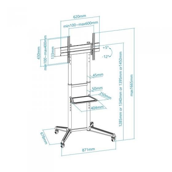 Soporte de Suelo Inclinable con Ruedas TooQ FS1170M-B para TV de 37-70'/ hasta 50kg