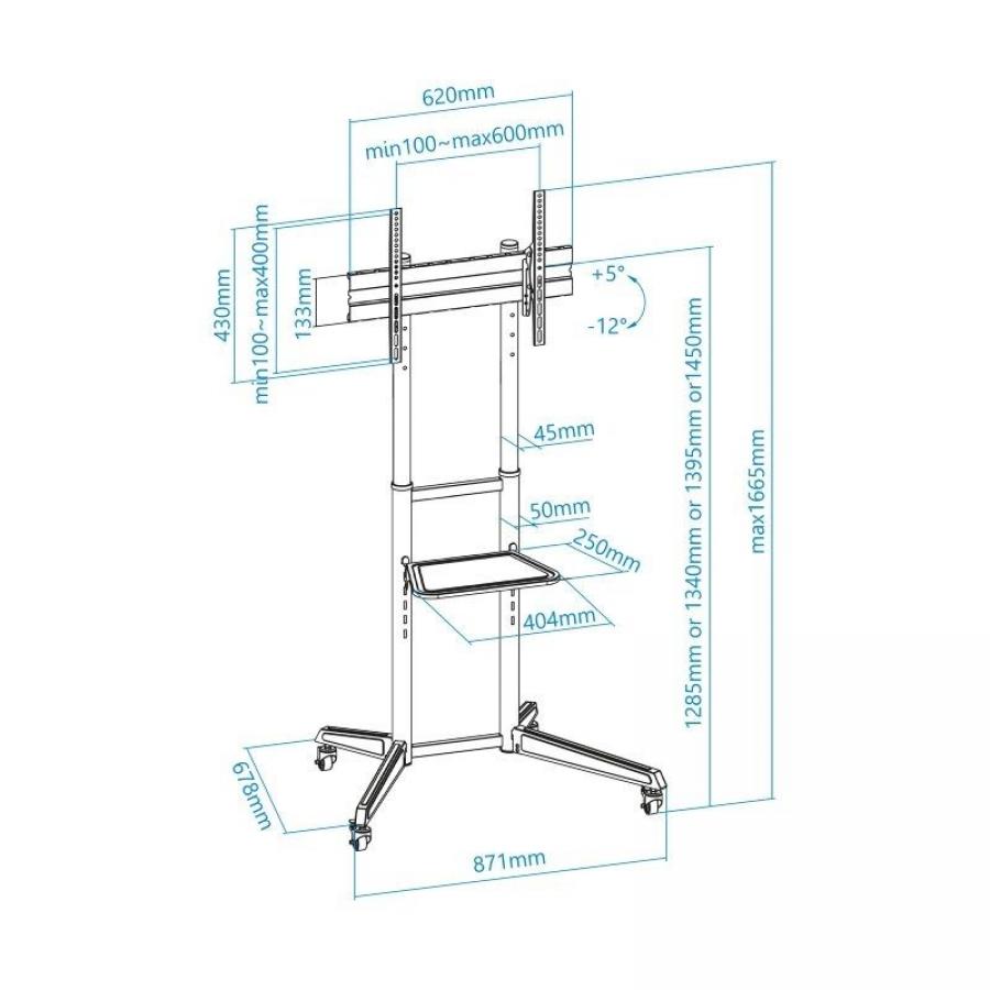 Soporte de Suelo Inclinable con Ruedas TooQ FS1170M-B para TV de 37-70'/ hasta 50kg