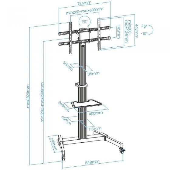 Soporte de Suelo Inclinable/ Ajustable con Ruedas TooQ FS1886M-B para TV de 37-86'/ hasta 50kg