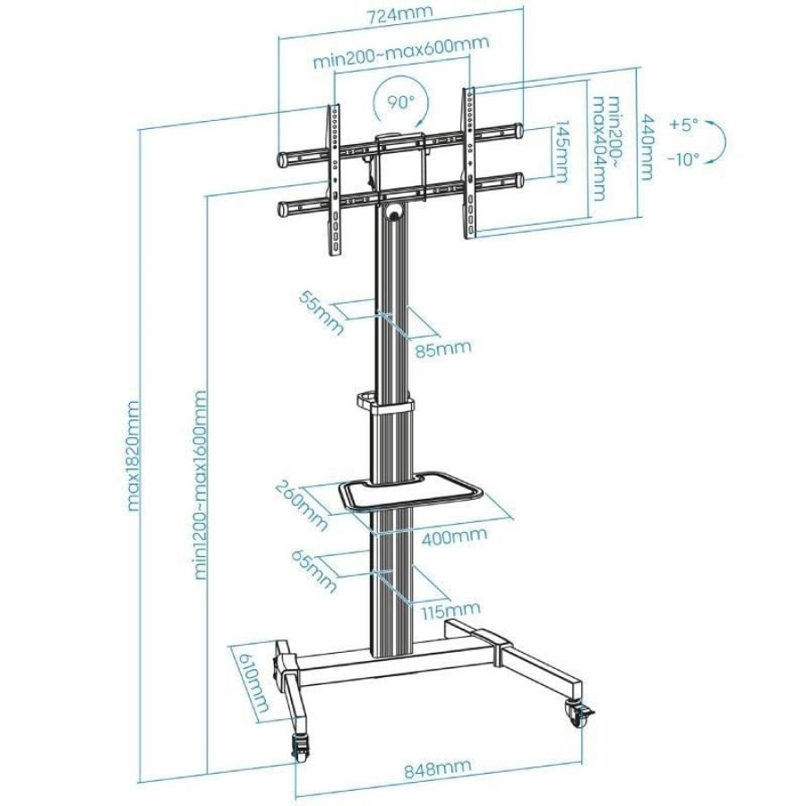 Soporte de Suelo Inclinable/ Ajustable con Ruedas TooQ FS1886M-B para TV de 37-86'/ hasta 50kg