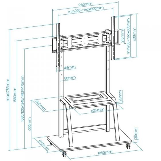 Soporte de Suelo Ajustable con Ruedas TooQ FS20101M-B para TV de 37-100'/ hasta 150kg