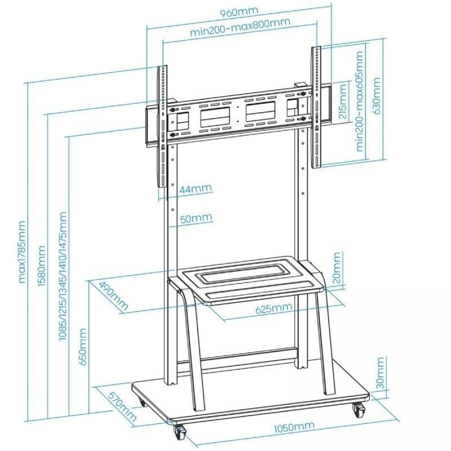 Soporte de Suelo Ajustable con Ruedas TooQ FS20101M-B para TV de 37-100'/ hasta 150kg